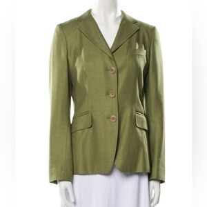 MaxMara Olive Green‎ Silk Cashmere Blazer Sz 8